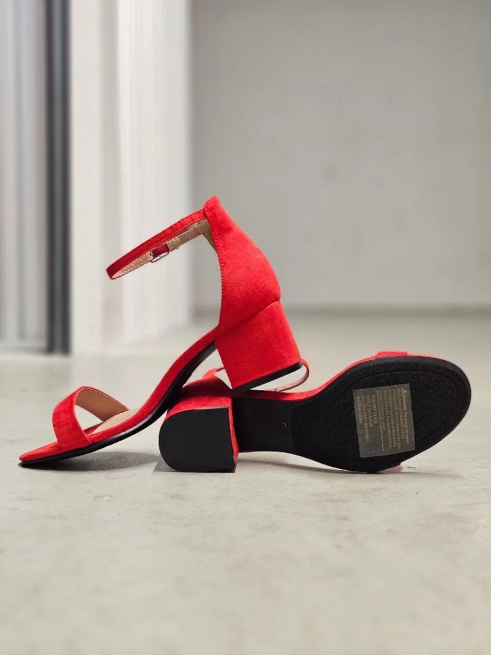 Red Block Heel Sandals With Ankle Strap Womens Shoes Open Toe Design Elegant & - Picture 8 of 14